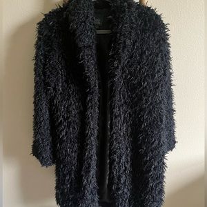 Black furry long jacket